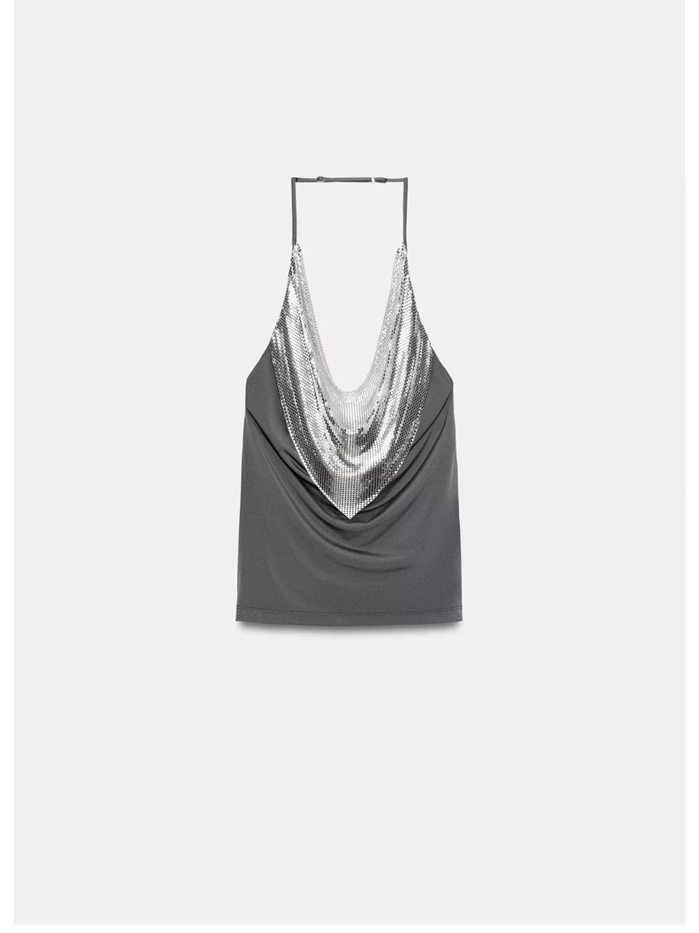 Zara Gray Halter Cowl Top with Silver Sequin Draping